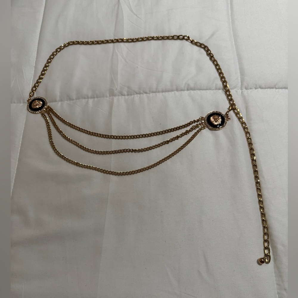 NWT- Gold Chain Draped Belt with Medallion Accents.